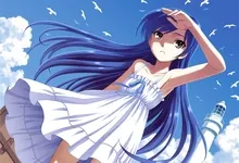 kisaragi chihaya brown eyes blue hair lighthouses seagulls anime girls idolmaster 2480x1748 wallp Art HD Wallpaper